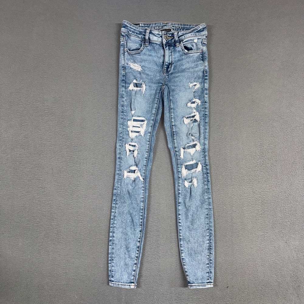 American Eagle Jeans Womens 0 Blue Jegging Skinny Stretch Distressed Denim